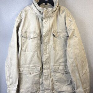 George Field Jacket Men's XXL (50-52) Beige Khaki Barn Chore Garden Hidden Hood‎